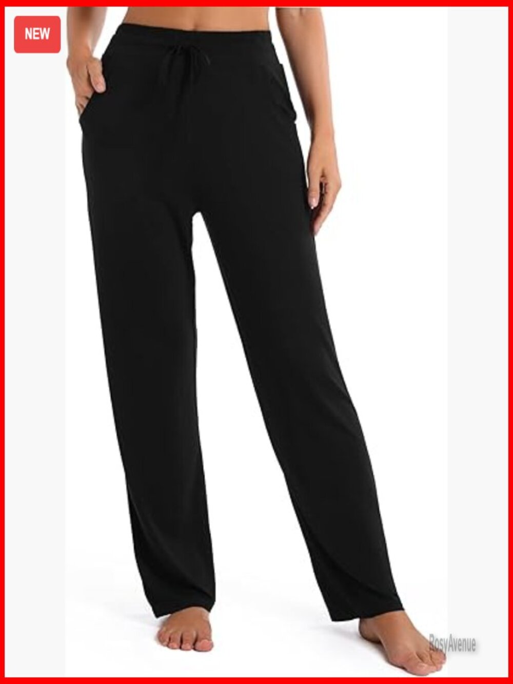 Straight Leg High Waist Yoga Pants with Pockets, Loose Fit Casual Trousers